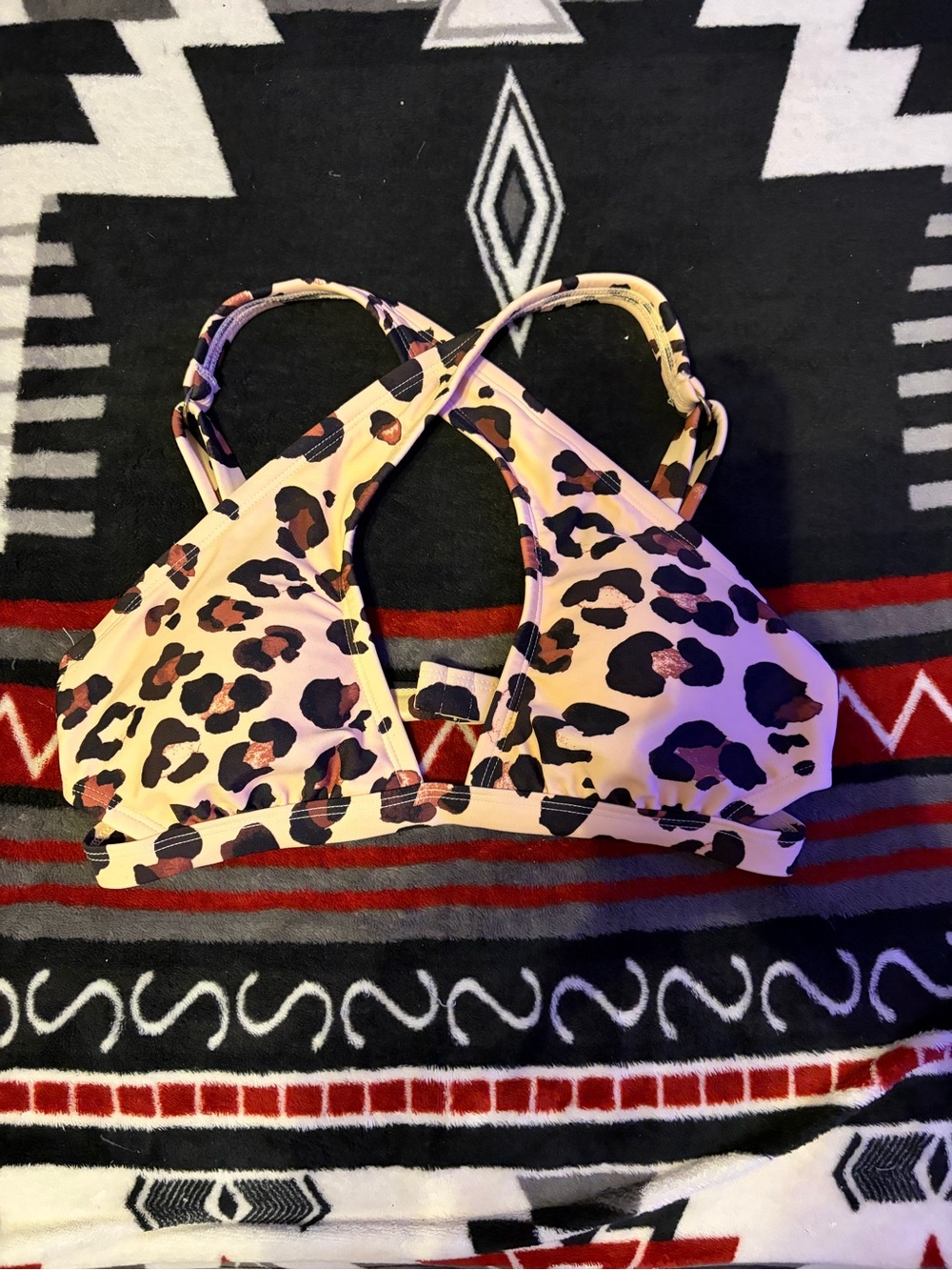 Leopard Print Crisscross Bikini Top - Pink & Black